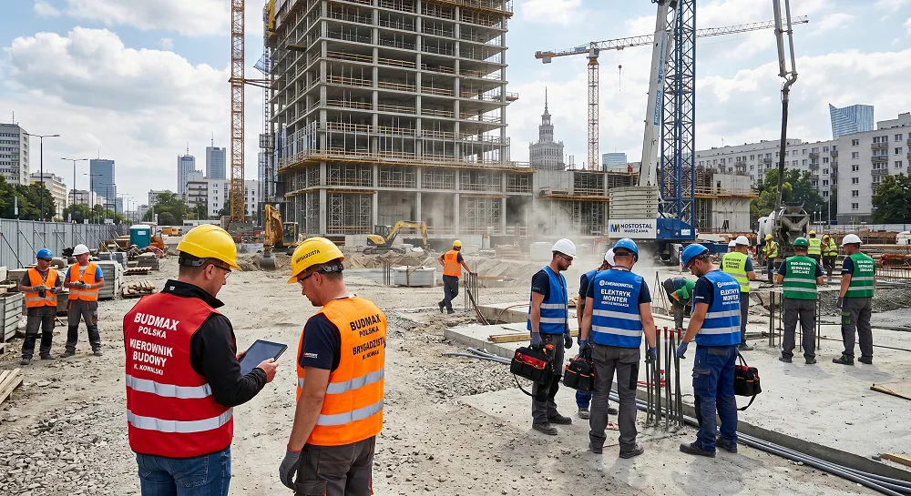 znaczenie pracowników i podwykonawców na budowie za pomocą kamizelek z nadrukiem