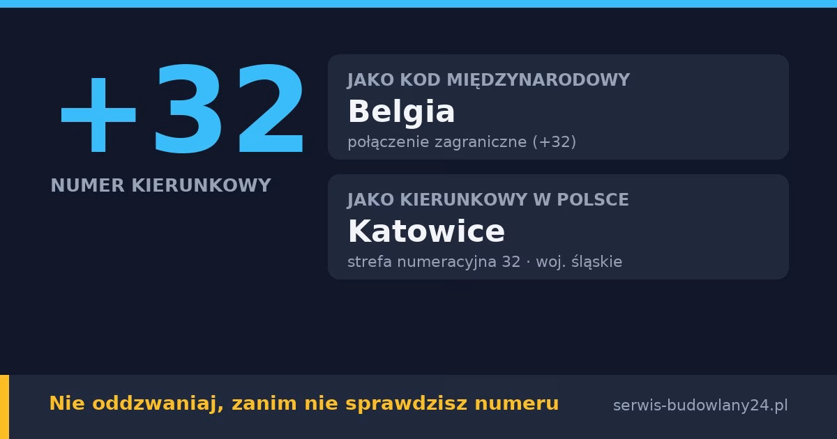 Kierunkowy 32, jaki kraj i jakie miasto? Belgia i Katowice