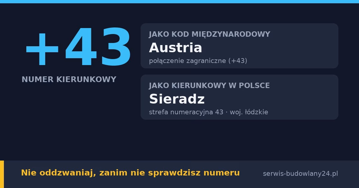 Kierunkowy 43, jaki kraj i jakie miasto? Austria i Sieradz