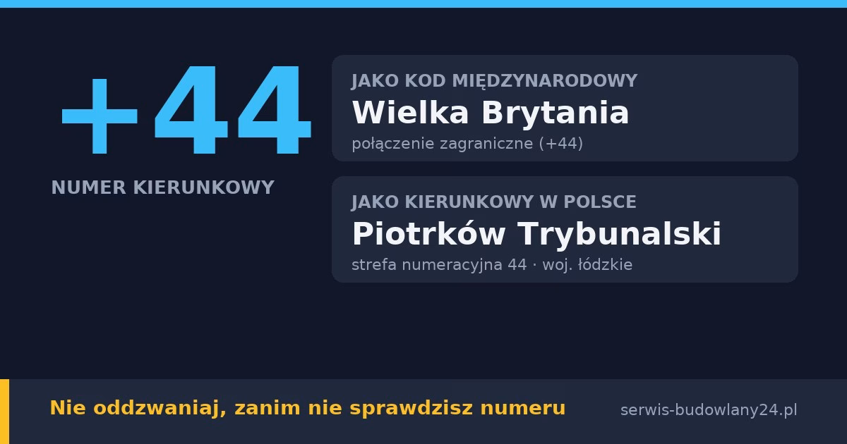 Kierunkowy 44, jaki kraj i jakie miasto? Wielka Brytania i Piotrków Trybunalski