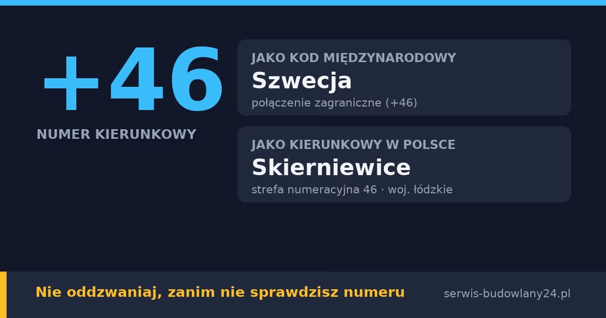 Kierunkowy 46, jaki kraj i jakie miasto? Szwecja i Skierniewice