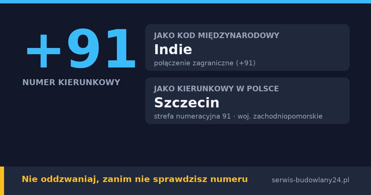 Kierunkowy 91, jaki kraj i jakie miasto? Indie i Szczecin